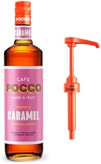 Premium Caramel Syrup from Cafe Pocco - 75cl Glass Bottle & 10ml Reusable Syrup Pump