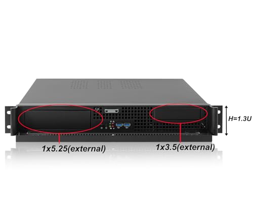 RackChoice Gabinete Rackmount Server 1.3U compatible ATX, MicroATX y Mini-ITX, con USB 3.0 y 2.0, soporte para PSU 1U o Flex miniatura 4