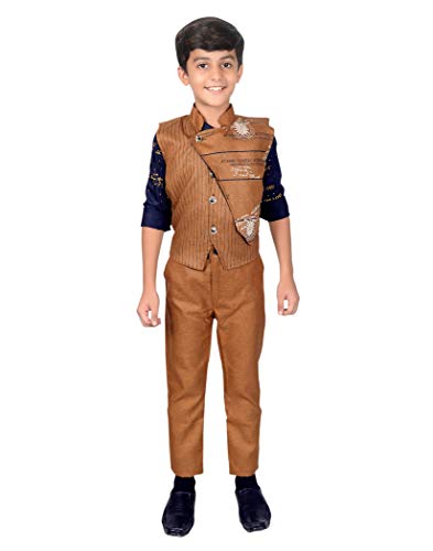 Image of AHHAAAA Kids Ethnic Cotton Blend Waistcoat Shirt and Pant for boys