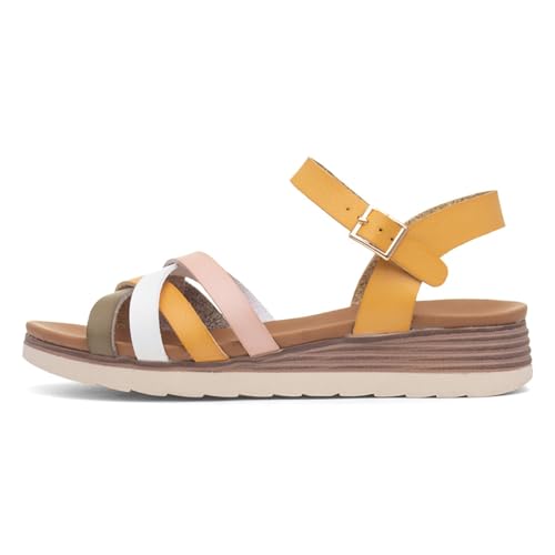 Lunar Karla Womens Mustard Strappy Wedge Sandal - Size 6 UK - Multicolour