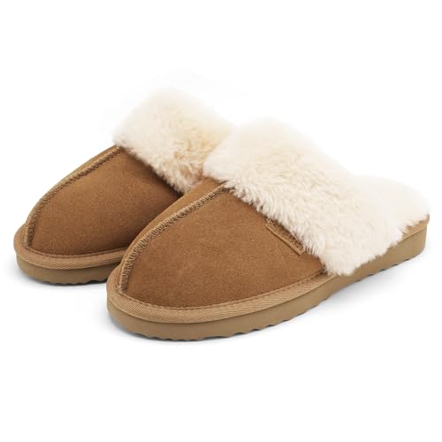 Stelle Genuine Suede Slippers for Women Water-Resistant Indoor Outdoor Comfortable Memory Foam Lightweight Flexible Sole