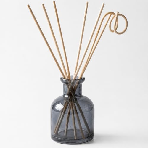 Image of Pure Source India Smoke Grey Glass Reed Diffuser Pot with 7 Premium Reeds | 3.5 Inch Fragrance Oil Vase for Home Decor, Office, Spa, Aromatherapy & Gifting
