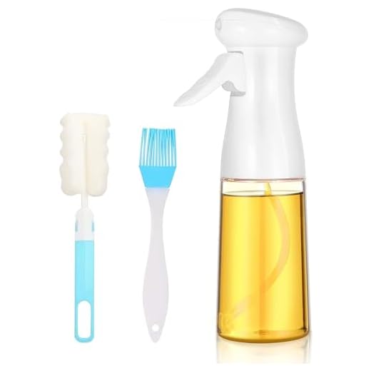 SANYOCZH Pulverizador de Aceite, 7 oz / 210 ml spray aceite cocina, Ecología dispensador aceite spray con cepillo, Aceitera Spray para Cocina, Cocinar, Ensalada, Hornear, Pan, BBQ (Blanco)