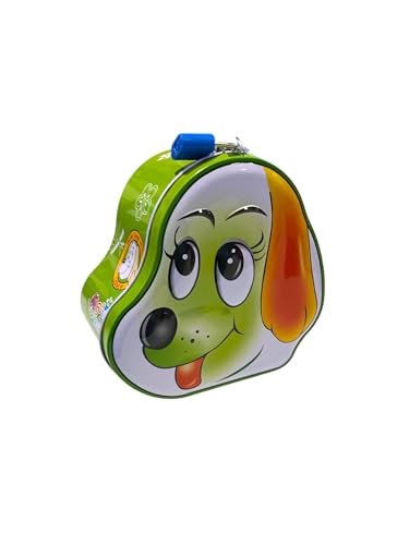 Tirelire en métal en forme de chien avec cadenas, tirelire amusante grande taille pour garçons et filles (face verte)