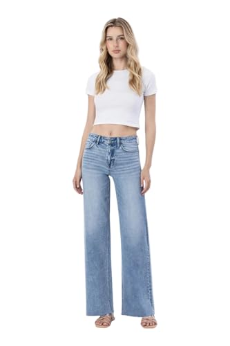Flying Monkey - High Rise Raw Hem Full Length Wide Leg Jeans - (32 Long Inseam) - F6320 - Includes Official Tag - MD Size 27