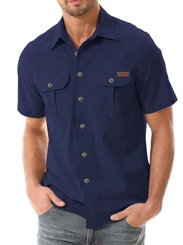 Zyvrenix Men's Short Sleeve Button Down Shirts with Pocket Deep Blue L - image 1