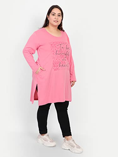Image of CUPID Women Plus Size Cotton Round Neck Full Sleeves T-Shirt, Nightwear, Sleepwear, Daily Use Gym n Lounge Wear Long Tops for Ladies 3XL to 7XL