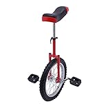 LEYSRIS 16' Outdoor Wheel Unicycle, Height Adjustable Steel Frame Leakproof Tire Wheel Cycling Exercise Bicycle for Office Workers, Students, Cycling Enthusiasts (Red)