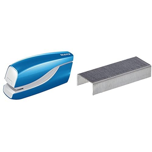 Leitz 55661036 Elektrisches Heftgerät (10 Blatt, Metall mit Kunststoffelementen, Inkl. Heftklammern, Wow) Metallic & Heftklammer e1, 2500 Stück