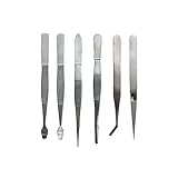 KENZIUM - 6er Set Laborpinzetten | Edelstahl | Gerade für die Dissektion | Feine Spitze, Selbstspannend | Gerade Feine Spitze | Runde Breite Spitze | Für Deckgläser | Feine Spitze, gebogenes Ende