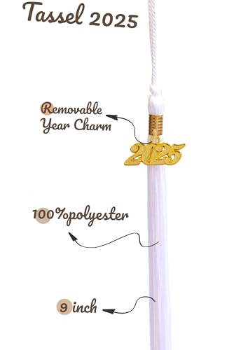 Image of Graduation Single Color Tassel with Date Drop 2025(White Tassel,Gold Charm)
