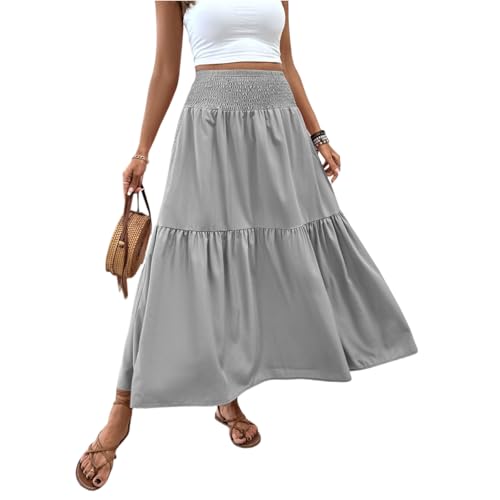 Women's Skirts Bohemian Summer Long Skirts Flowy High Waist A Line Maxi Skirts, S-XL