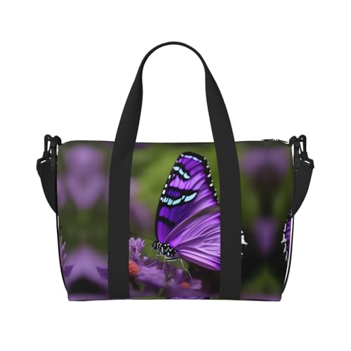 Lovely Purple Butterfly print Travel Duffle Bag,Weekender Bags,Gym Duffel Bag,Luggage Duffle Overnight for Women Men
