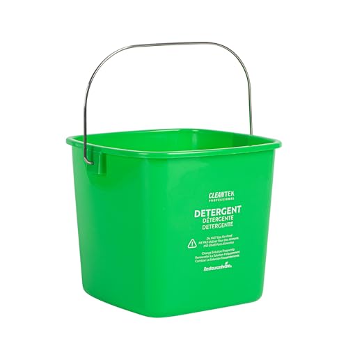 Image of Restaurantware Plastic Bucket with Stainless Steel Handle Pack of 1, 3 Quart Plastic Cleaning Pail, Green Square Design, Measurement Graduations, for Janitorial and Foodservice Use