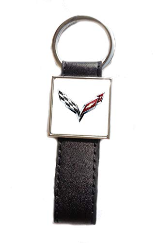 Porte-clés Acier/Simili Cuir Logo Corvette (Fond Blanc)