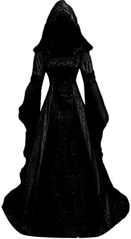 SHOPESSA Women's Gothic Dress with Hood Medieval Costume Corset Renaissance Dress Victorian Dress Black