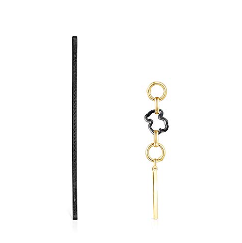 TOUS Set Hold 1/2 Pendiente - Pulsera de Plata Vermeil, Plata Dark Silver y Cuero