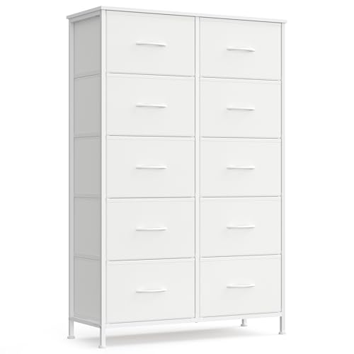 SONGMICS BELLAH Collection - Commode, Meuble de Rangement pour Chambre, Couloir, Entrée, Salon, Cadre en Acier, 10 Tiroirs, Style Moderne, Blanc Nuage et...