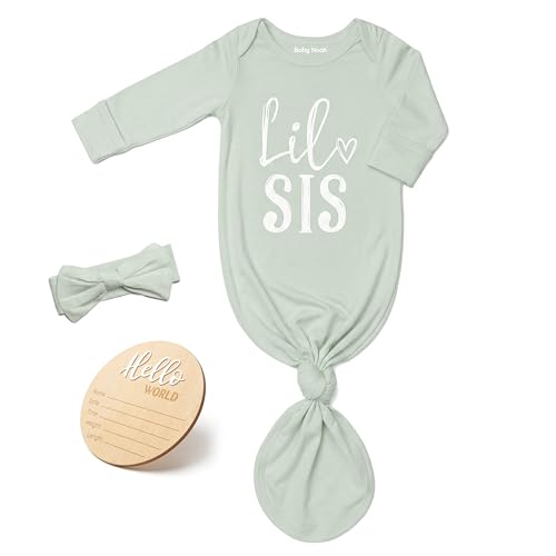 Image of Little Baby Sister Newborn Girl Outfit, Cute Knotted Gown 0-3 Month Soft Infant Going Home Sleepers