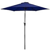 Elevon 9' Outdoor Patio Umbrella, Market Striped Umbrella with Push Button Tilt and Crank, Navy