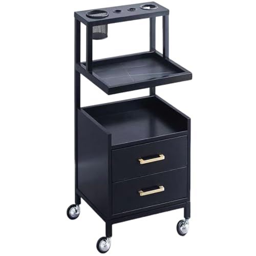 Carrito de herramientas de almacenamiento de peluquería con 2 cajones y soportes para herramientas, muebles de peluquería para estilistas, carrito de belleza multiusos para organización y