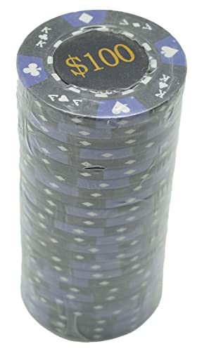 Poker Chips (25) $100 Ace King Denomination 14 g Clay Composite