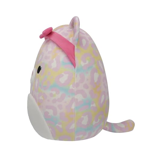 squishmallows original 12-inch michaela rainbow leopard with pink bandana - official jazwares plush