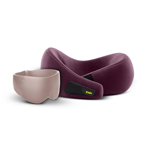 Image of Frido Memory Foam Travel Neck Pillow + Ultra Soft Sleep Eye Mask for Men & Women | Light Blocking Eye Cover with Adjustable Strap & Neck Support Pillow for Flight, Car & Travel | Pink