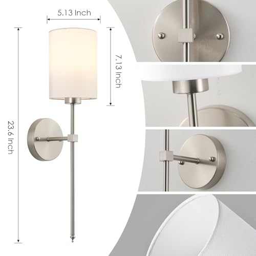 Image of Battery Operated Wall Sconces Set of Two,Wireless Rechargeable Wall Light With Remote Control, Dimmable, 1800K /3000K /4000K /6000K /RGB, Timer, for Living Room, Bedroom, Fireplace, TV, 23.6 Inch, Nickel