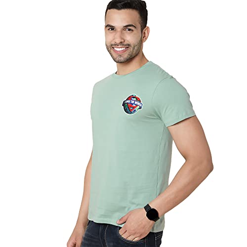 Image of Free Authority Superman Printed Regular Fit Green Cotton Men's T-Shirt