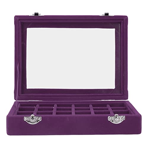 Qcwwy 24 Organizador Compacto de Cuadrícula, Joya de Terciopelo Elegante con Cubierta de Vidrio, Almacenamiento Versátil para Aretes, Collares, Pulseras, Anillos, Relojes, Alfileres, (1)