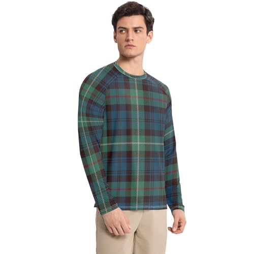Blue Green Plaid Men's UPF 50+ Quick Drying Round Neck Mens Sun Protection Long Sleeve Water Fishing3
