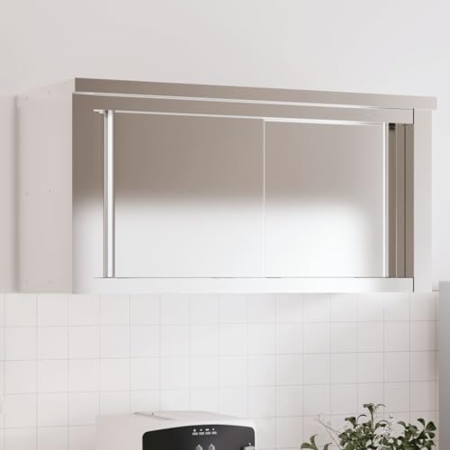 Meuble Haut De Cuisine, En Acier Inoxydable, Avec 2 Portes Coulissantes, Placard Cuisine, Armoire Murale Cuisines, Meuble Suspendu, Argent, 92 x 40 x 46 cm