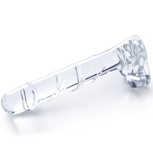 Consolador realista de cristal transparente de 20 cm con forma de huevo, estimulación realista del punto G, cuerpo texturizado, masajeador de próstata, consolador anal para principiantes y mujeres