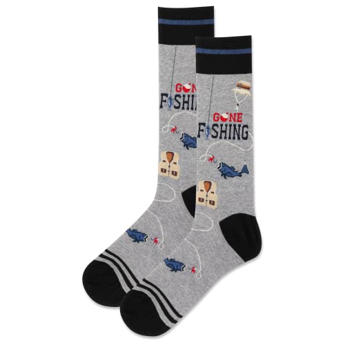 Hot Sox Men's Gone Fishing Socks 1 Pair, Grey Heather, Men's 10-13 Shoe