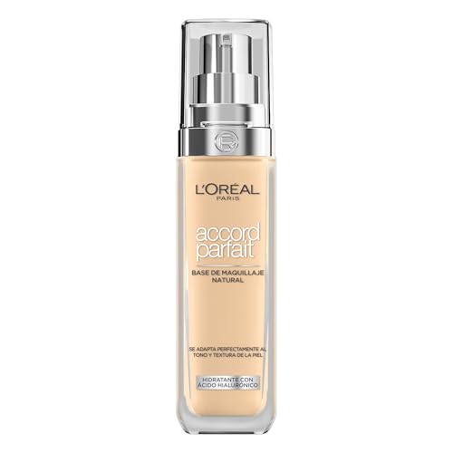 L'Oréal Paris Accord Parfait, Base de maquillaje acabado natural con ácido hialurónico, tono piel claro 2D, 30 ml