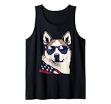 akita con la bandiera patriottica usa american independence day canotta