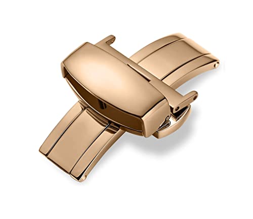 Image of 14mm 16mm 18mm 20mm 22mm Butterfly Push Type Stainless Steel Silver Rose Golden Black Deployment Buckle Clasp Fits Leather Rubber Watch Band Strap
