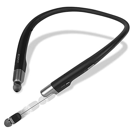 BCS-700 | Wireless Bluetooth Headphones Neckbands with Retractable Earbuds, Auto Answer on Earbud Pull for Home Office, Video Conference (Matte Black)