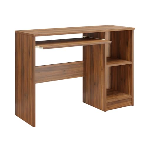 Image of VIKI Engineered Wood Computer Table, Study Table, Desks with 2 Open Storage, Keyboard Tray for Adults /Students, Office Home | ZULUK | Brussel Walnut, 100W x 75H x 40D | 1 Year Warranty