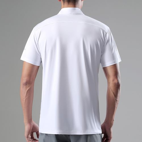 Mens Sports Shirt 1/4 Zip Pullover Casual Short Sleeves Slim Fit Running Training Mock Neck Solid Golf Blouse3