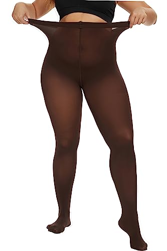 Image of CozyWow Plus Size Tights for Women 80D Soft Solid Color Semi Opaque Pantyhose High Waist 1X 2X 3X 4X