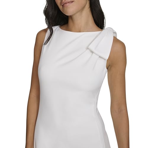 Image of Calvin Klein Women's Sleeveless Bow Shoulder Detail Knee Length Crepe Sheath Dress