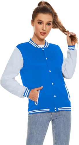 Image of Varsity Jacket Women Men's Baseball School Uniform Button Up Unsex Adult Long Sleeve Coat Fashion Jacket