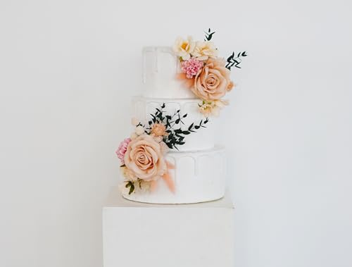 Decoración para pastel con Flores rosas y Pasto pampas beige miniatura 1