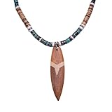 BlueRica Wood Surfboard on Tiger Coconut Beads & Green Shell Beads Necklace
