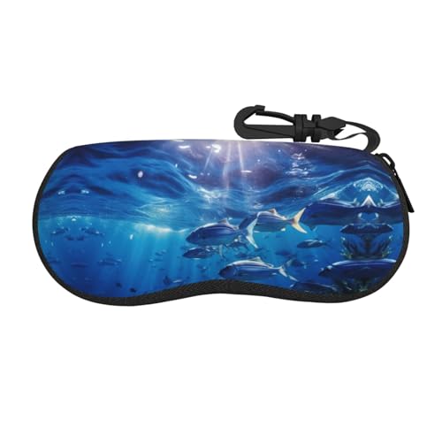 Funda para gafas de sol con estampado de jardín, funda de neopreno suave con cremallera para mujeres, niñas y hombres, Blue Ocean Underwater Fish1, One Size