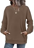 WIHOLL Womens Early Fall Fashion Must Have 2025 Outfits Crewneck Sweatshirts with Pocket Long Sleeve Tops Chocolate Brown Clothes Coffee L