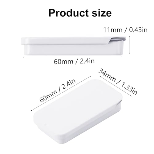 Image of Biugaaufai 60 Pack White Mini Rectangular Metal Tins Boxes with Sliding lids, Small Empty Slide Top Metal Tin, Lip Balm Slide Tins with Lid for Crafts, Jewelry, Candies (2.36 x 1.34 x 0.43 Inch)