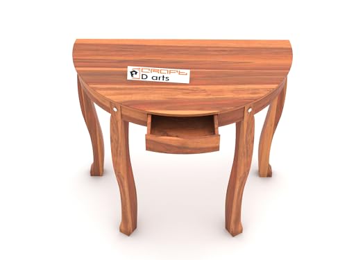 Image of CRAFT D ARTS Solid Sheesham Wooden Sapphire Cross Console Table | Console Table for Living Room, Entryway, Outdoor, Home Decor, Dining Room | Ha;f Round Table | Natural Finish